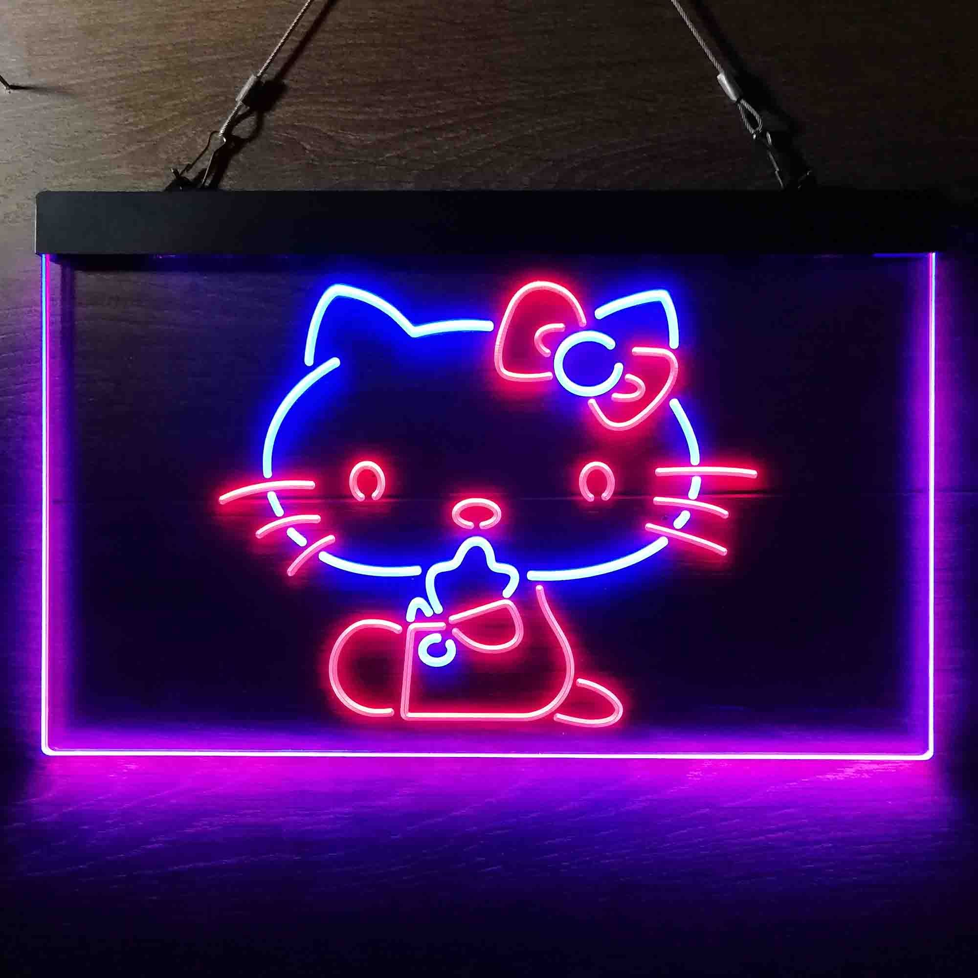 Hello Kitty Sitting Dual LED Neon Light Sign